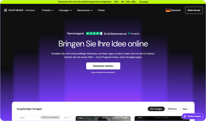Screenshot Hostinger Homepage