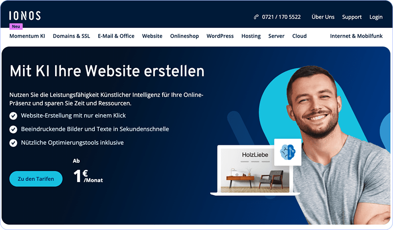 Screenshot Ionos Homepage