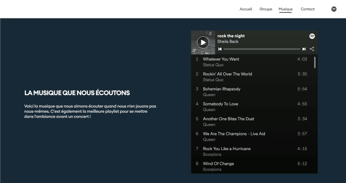 Spotify Playlist téléchargée sur un site Jimdo.